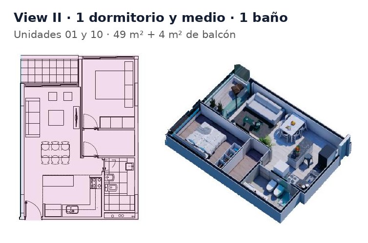 Planta View II 1 dormitório e meio · 1 banheiro