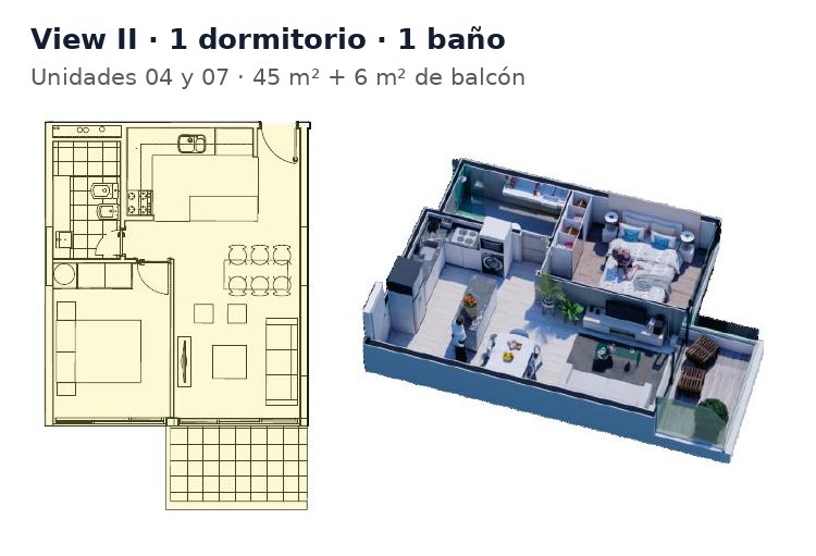 Planta View II 1 dormitório · 1 banheiro