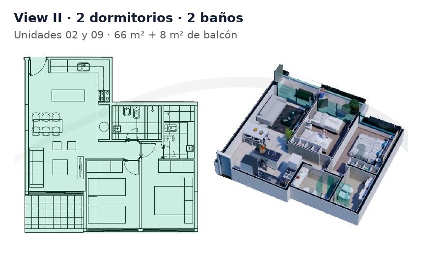 Planta View II 2 dormitórios · 2 banheiros