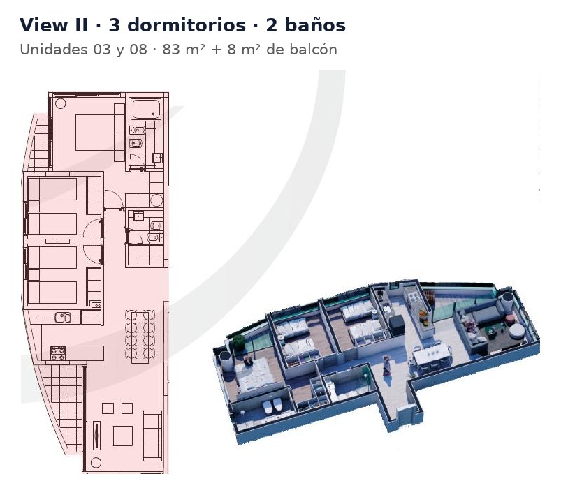 Planta View II 3 dormitórios · 2 banheiros
