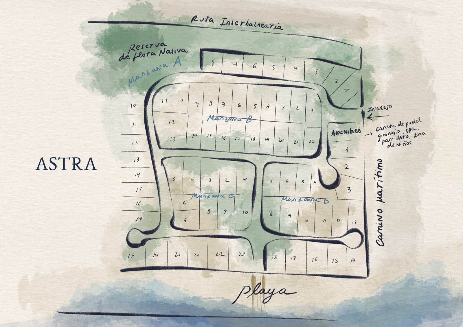 Masterplan of Astra with its 72 lots