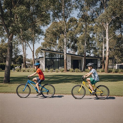 Chicos en bicicleta por las calles del barrio