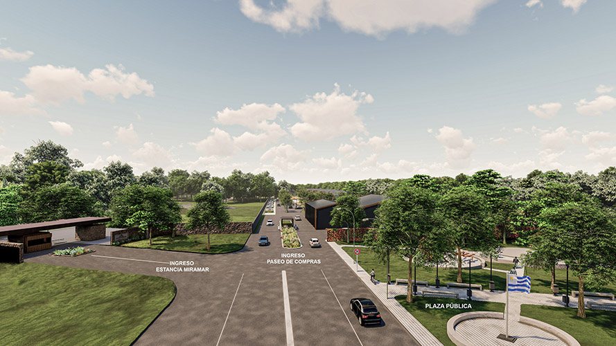 Acceso a Estancia Miramar, paseo de compras y plaza pública