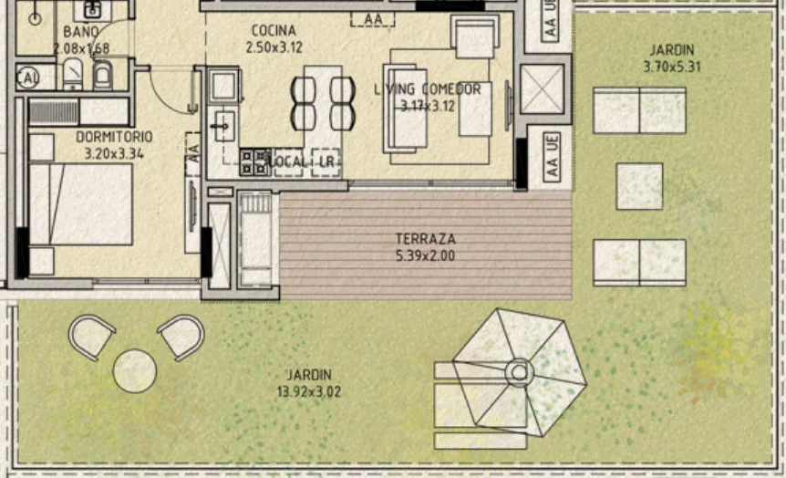 Planta da unidade D-005 de La Guadalupe, 1 quarto