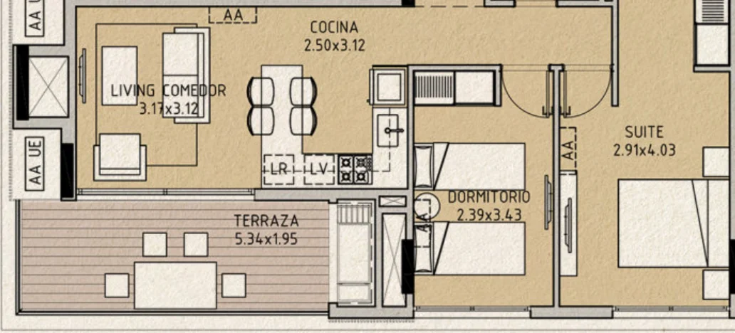 Planta da unidade D-201 de La Guadalupe, 2 quartos