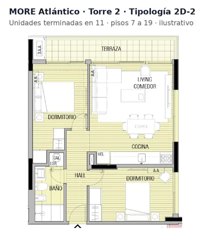 Floor plan, unit type 2D-2 at More Atlántico, tower 2