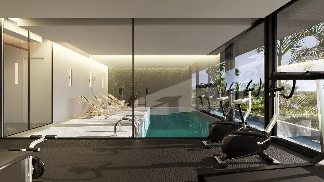 Salle de sport de See Bosque à côté de la piscine