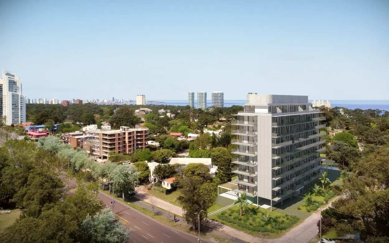 Vue aérienne de See Bosque avec Punta del Este en arrière-plan