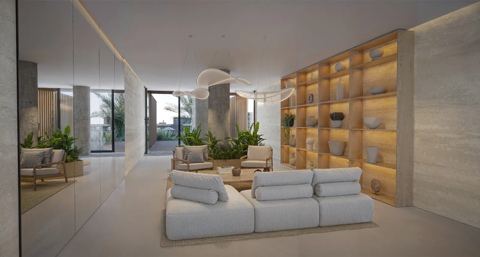 Double-height entrance lobby with greenery