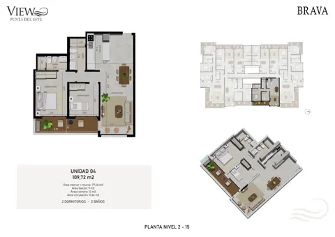 Plano View Brava — Unidad 04 · 2 dormitorios (pisos 2 a 15)