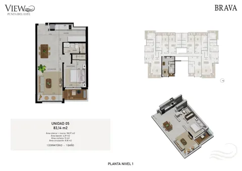 Plano View Brava — Unidad 05 · 1 dormitorio (piso 1)