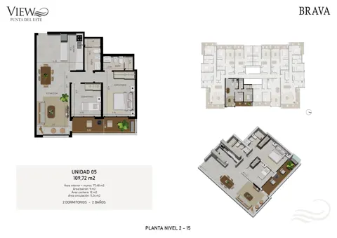 Plano View Brava — Unidad 05 · 2 dormitorios (pisos 2 a 15)