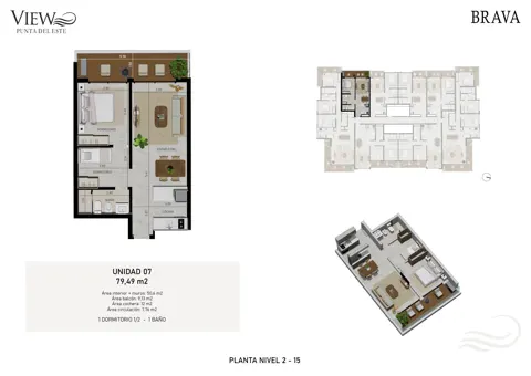 Plano View Brava — Unidad 07 · 1 dormitorio y medio