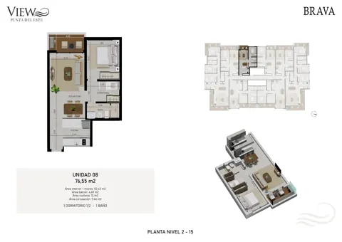 Plano View Brava — Unidad 08 · 1 dormitorio y medio