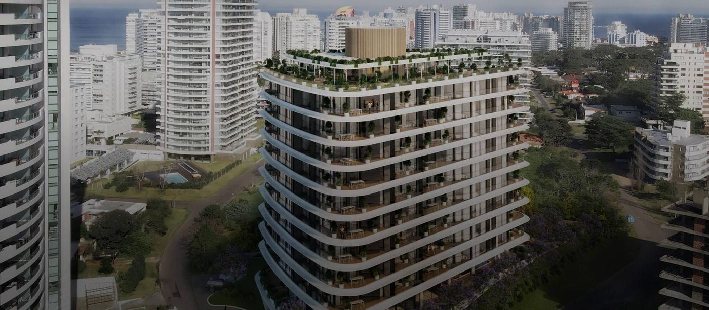 Aérea del edificio Wave Brava en el eje de Aidy Grill, con el mar de fondo